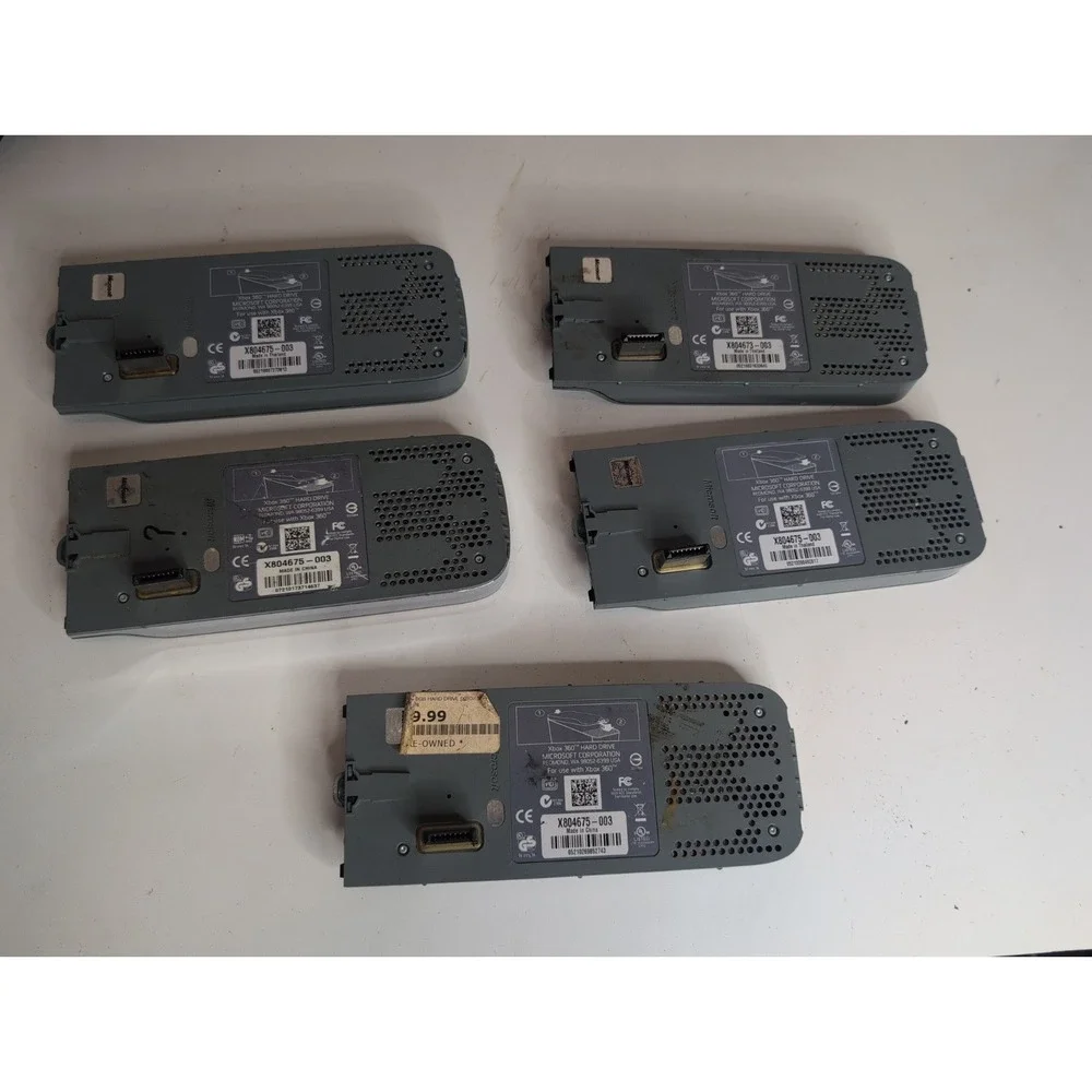 Lot of 5 Official Microsoft Xbox 360 External Hard Drives Gray And Chrome